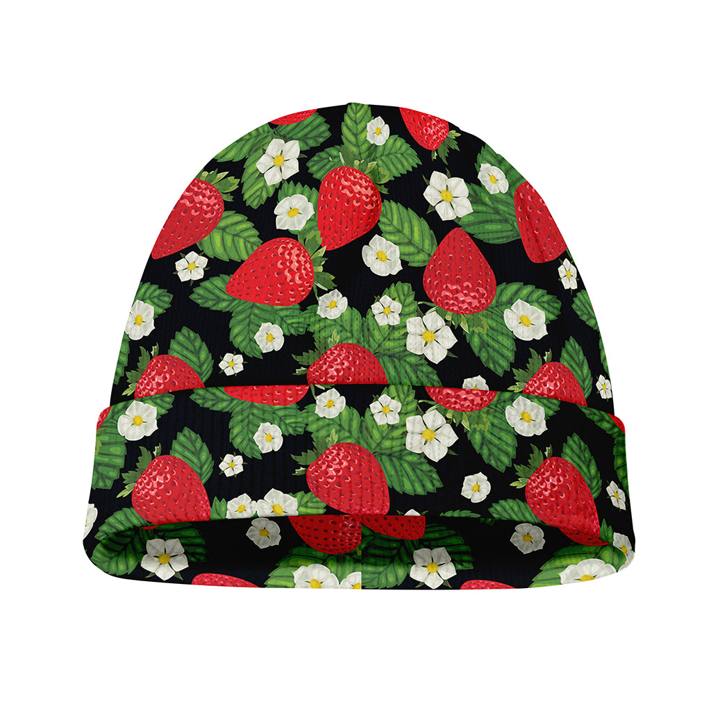 Strawberry And Flower Pattern Print Beanie