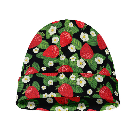 Strawberry And Flower Pattern Print Beanie