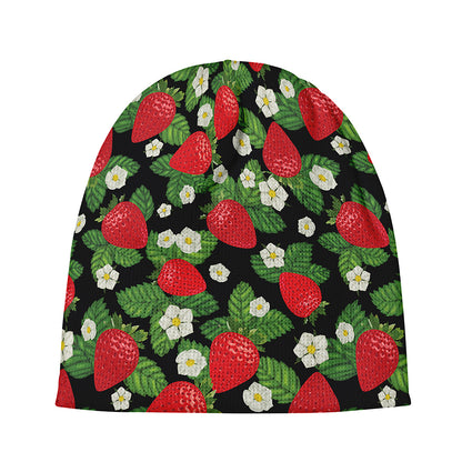 Strawberry And Flower Pattern Print Beanie