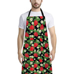Strawberry And Flower Pattern Print Bib Apron With Pocket