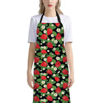 Strawberry And Flower Pattern Print Bib Apron With Pocket