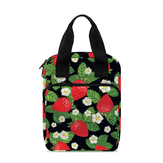 Strawberry And Flower Pattern Print Bible Tote Bag