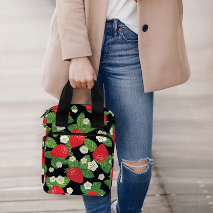 Strawberry And Flower Pattern Print Bible Tote Bag