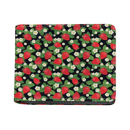 Strawberry And Flower Pattern Print Bifold Wallet