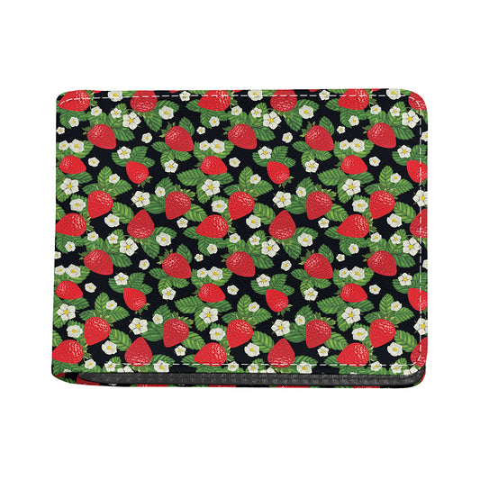 Strawberry And Flower Pattern Print Bifold Wallet