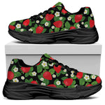 Strawberry And Flower Pattern Print Black Chunky Shoes