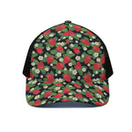 Strawberry And Flower Pattern Print Black Mesh Trucker Cap