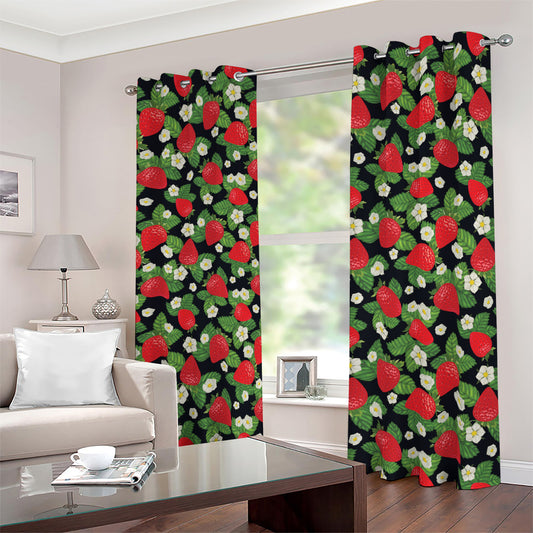 Strawberry And Flower Pattern Print Blackout Grommet Curtains