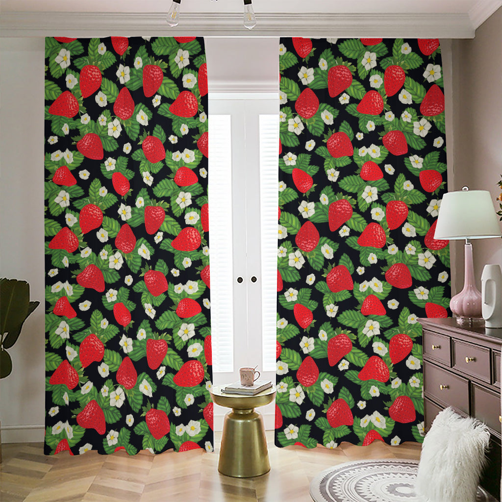 Strawberry And Flower Pattern Print Blackout Pencil Pleat Curtains