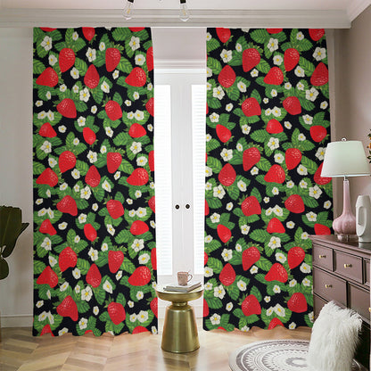 Strawberry And Flower Pattern Print Blackout Pencil Pleat Curtains