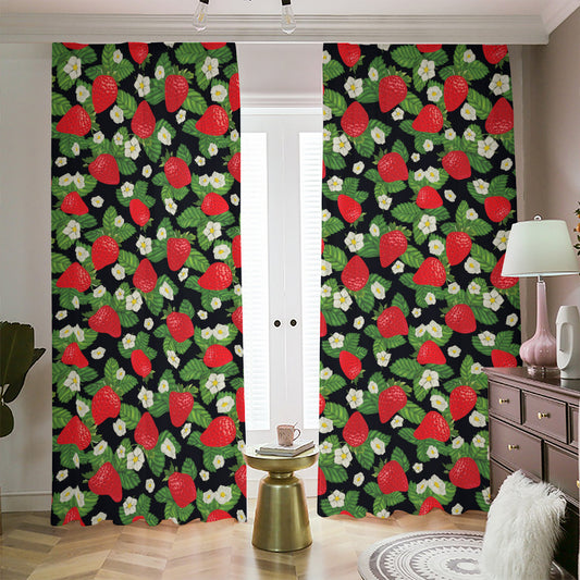 Strawberry And Flower Pattern Print Blackout Pencil Pleat Curtains