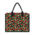 Strawberry And Flower Pattern Print Canvas Tote Bag