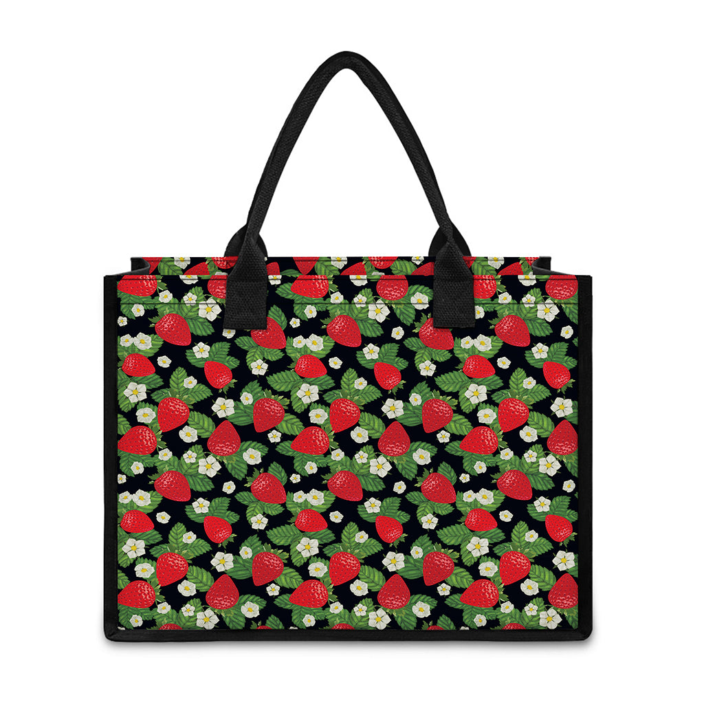 Strawberry And Flower Pattern Print Canvas Tote Bag