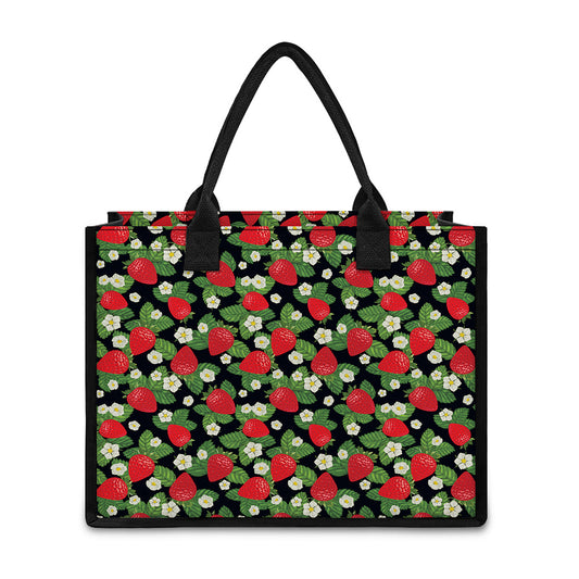 Strawberry And Flower Pattern Print Canvas Tote Bag