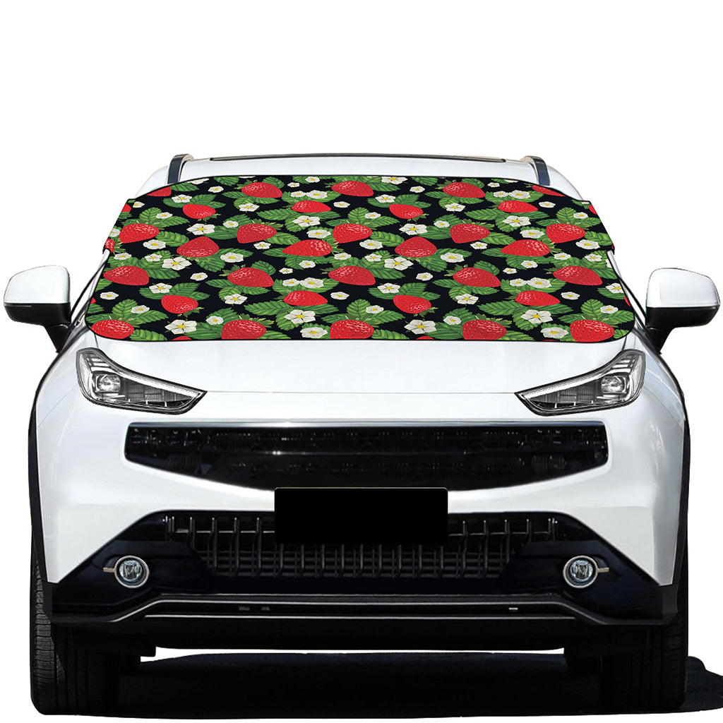 Strawberry And Flower Pattern Print Car Windshield Snow Cover