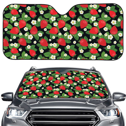 Strawberry And Flower Pattern Print Car Windshield Sun Shade
