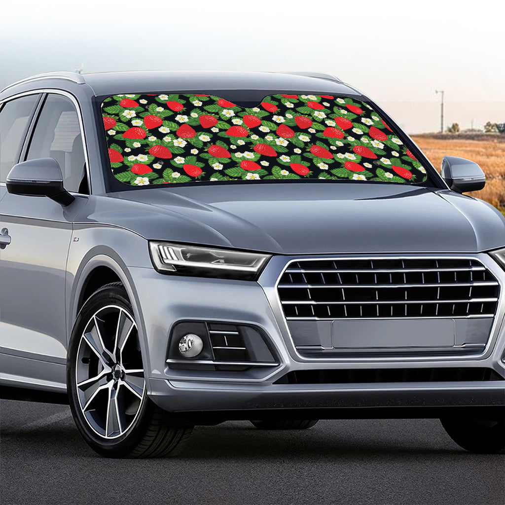 Strawberry And Flower Pattern Print Car Windshield Sun Shade