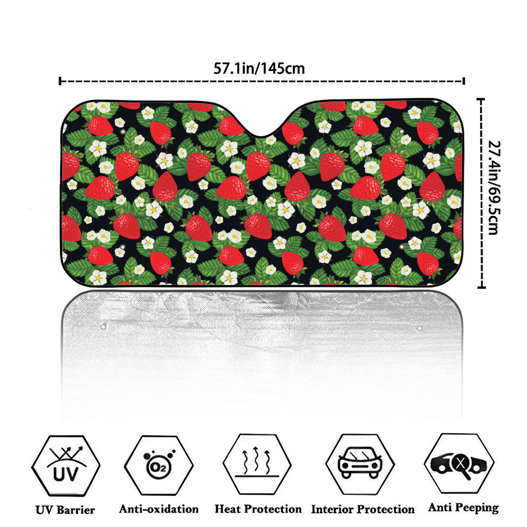 Strawberry And Flower Pattern Print Car Windshield Sun Shade