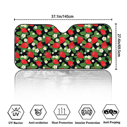 Strawberry And Flower Pattern Print Car Windshield Sun Shade