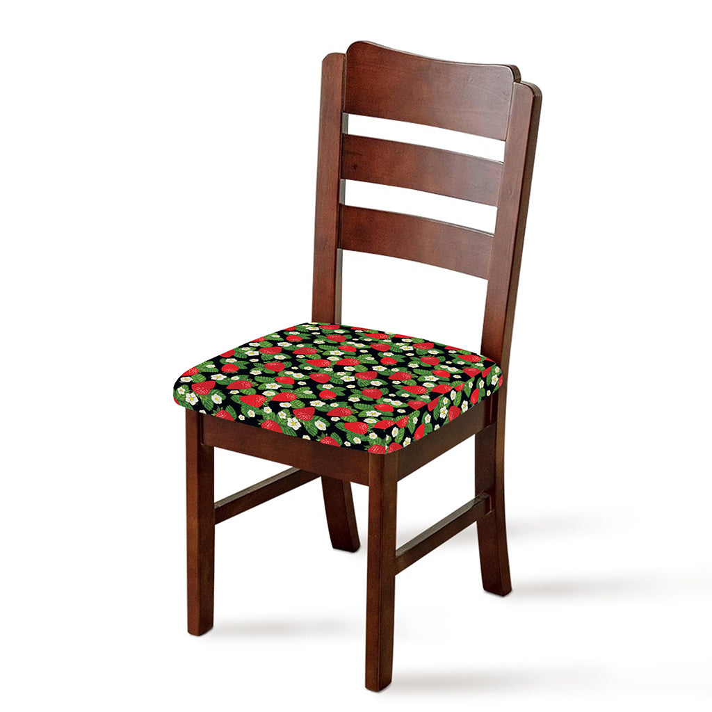 Strawberry And Flower Pattern Print Chair Cushion Cover