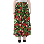 Strawberry And Flower Pattern Print Chiffon Maxi Skirt