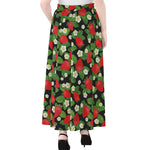 Strawberry And Flower Pattern Print Chiffon Maxi Skirt