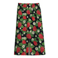 Strawberry And Flower Pattern Print Cotton Front Slit Maxi Skirt