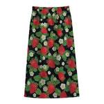 Strawberry And Flower Pattern Print Cotton Front Slit Maxi Skirt
