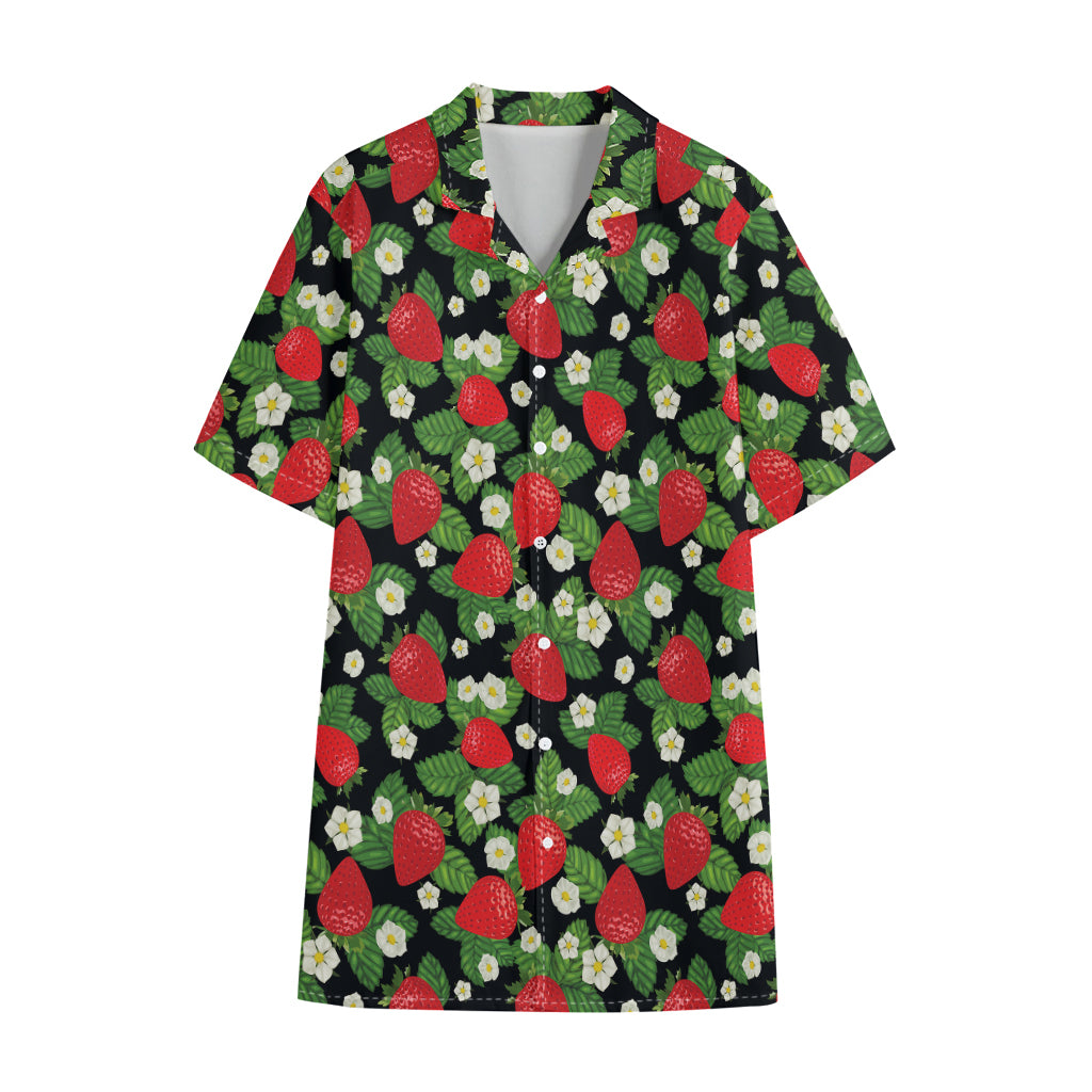 Strawberry And Flower Pattern Print Cotton Hawaiian Shirt