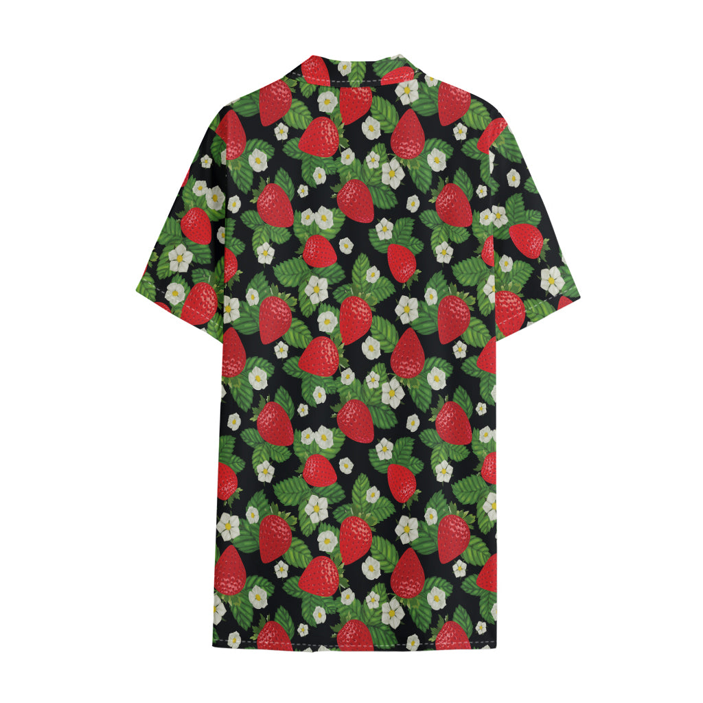 Strawberry And Flower Pattern Print Cotton Hawaiian Shirt