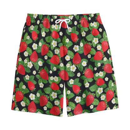 Strawberry And Flower Pattern Print Cotton Shorts