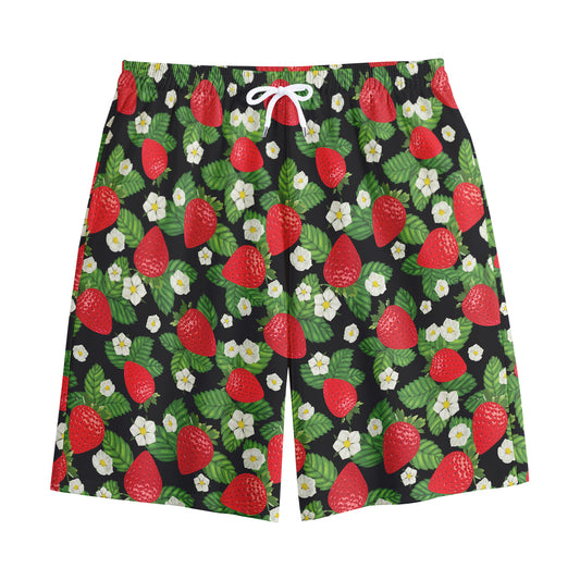 Strawberry And Flower Pattern Print Cotton Shorts