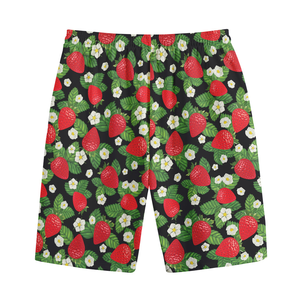Strawberry And Flower Pattern Print Cotton Shorts