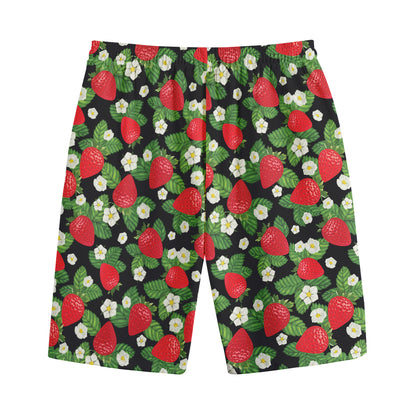 Strawberry And Flower Pattern Print Cotton Shorts