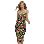 Strawberry And Flower Pattern Print Cross Back Cami Dress