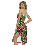 Strawberry And Flower Pattern Print Cross Back Cami Dress