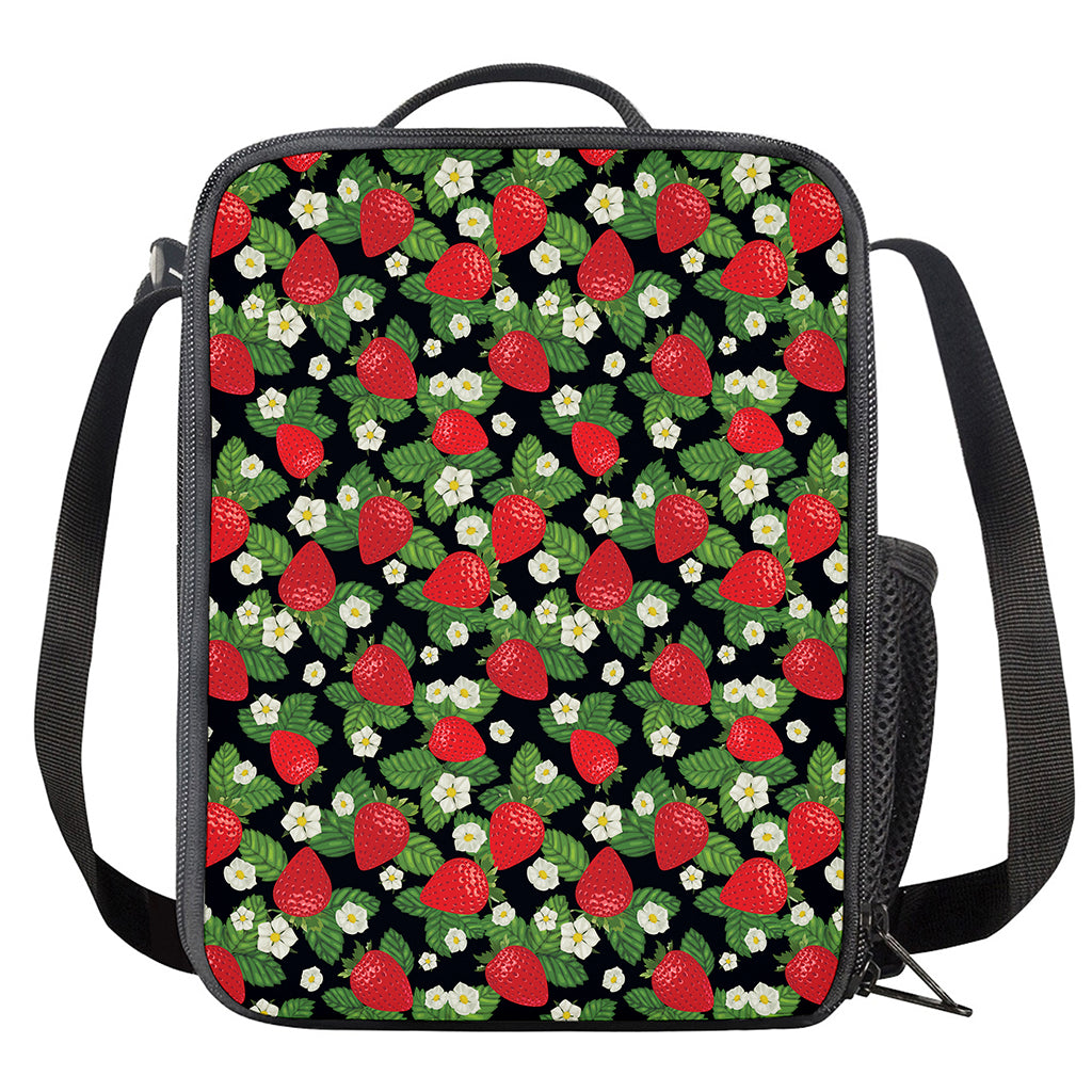 Strawberry And Flower Pattern Print Crossbody Lunch Bag