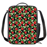 Strawberry And Flower Pattern Print Crossbody Lunch Bag