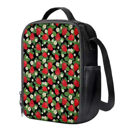 Strawberry And Flower Pattern Print Crossbody Lunch Bag