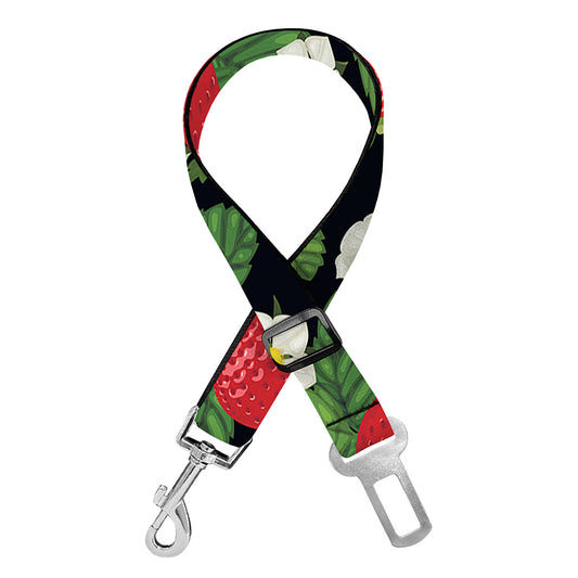 Strawberry And Flower Pattern Print Dog Seat Belt
