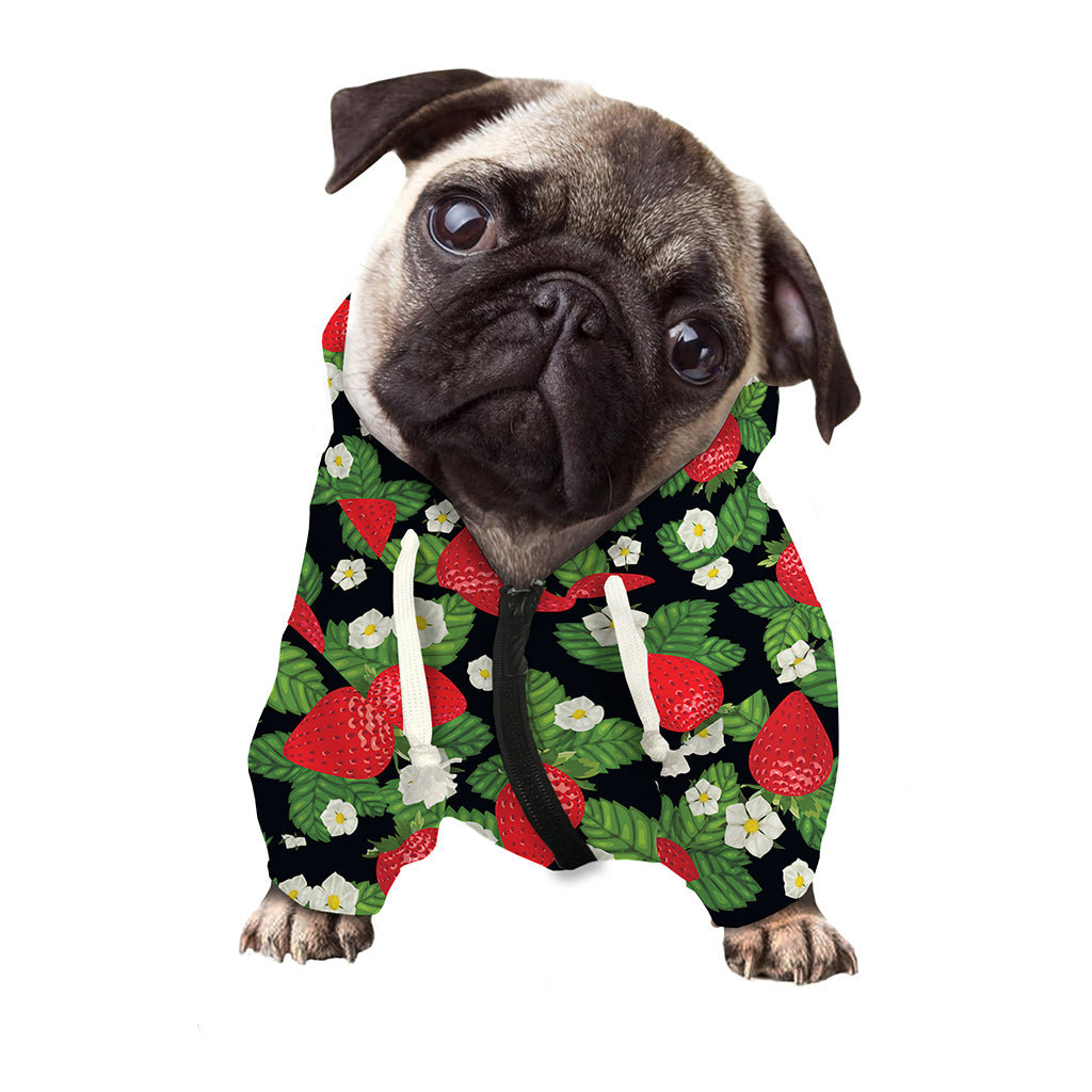 Strawberry And Flower Pattern Print Dog Zip Up Hoodie