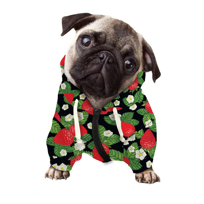 Strawberry And Flower Pattern Print Dog Zip Up Hoodie