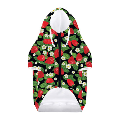 Strawberry And Flower Pattern Print Dog Zip Up Hoodie