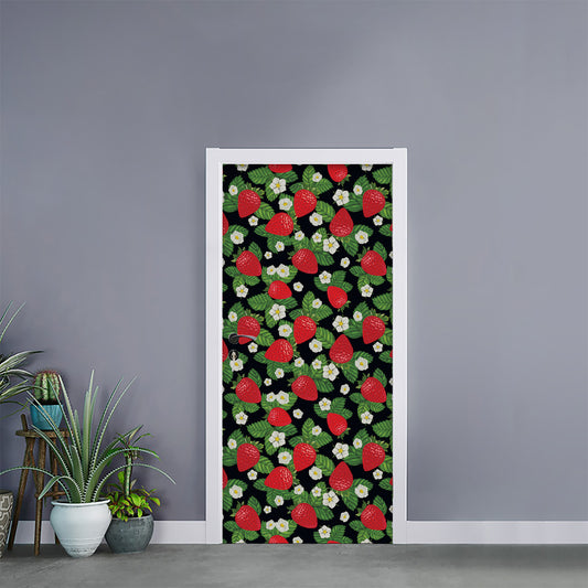 Strawberry And Flower Pattern Print Door Sticker