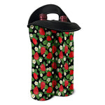 Strawberry And Flower Pattern Print Double Neoprene Wine Tote