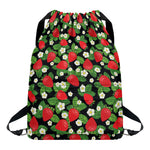 Strawberry And Flower Pattern Print Drawstring Backpack