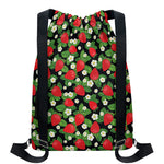 Strawberry And Flower Pattern Print Drawstring Backpack