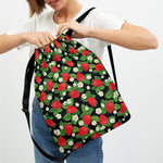 Strawberry And Flower Pattern Print Drawstring Backpack