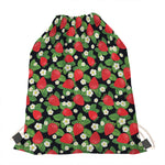 Strawberry And Flower Pattern Print Drawstring Bag