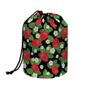 Strawberry And Flower Pattern Print Drawstring Makeup Bag
